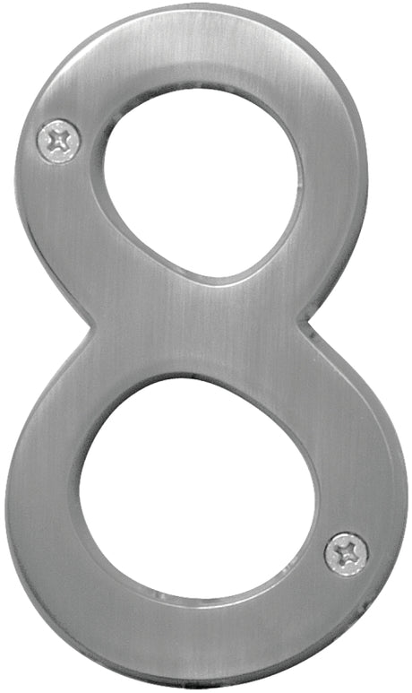 Hy-Ko Prestige Series BR-43SN/8 House Number, Character: 8, 4 in H Character, Nickel Character, Brass, Pack of 3