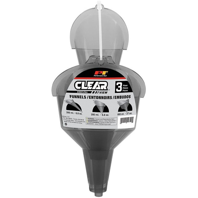 Performance Tool Clear View Series W4093 Funnel Set, 0.5 pt, 1 qt Capacity, Polypropylene, Clear, Pack of 6