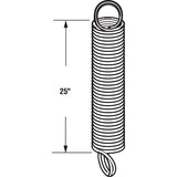 Prime-Line GD 12202 Extension Spring, 1-19/64 in OD, 25 in OAL, Carbon Steel, Galvanized, Loop End, 70 lb