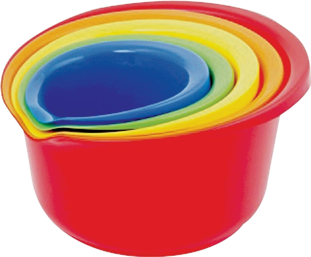 Chef Craft 21663 Mixing Bowl Set, 0.9, 1.5, 2.5, 4, 5.5 qt Capacity, Plastic, Assorted