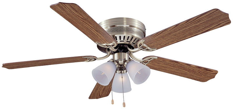 Boston Harbor CF-78049L Ceiling Fan Light Kit, 5-Blade, Brushed Nickel Housing, 52 in Sweep, MDF Blade, 3-Speed