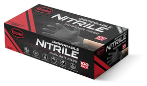 Boss B21051-M Disposable Gloves, M, Nitrile, Powder-Free, Black