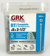 GRK Fasteners PHEINOX Series 36079 Screw, 2-1/2 in L, W-Cut Thread, Recessed Star Drive, Zip-Tip Point, Steel, 500 PK