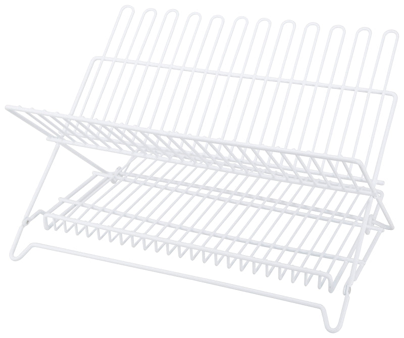 Simple Spaces JI-22W-3L Dish Rack, 20 lb, 18-1/4 in L, 12-3/4 in W, 11 in H, Steel, White, White PE Coated