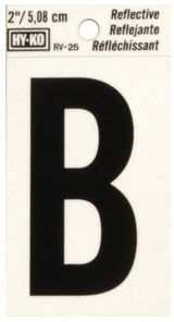 Hy-Ko RV-25 Series RV-25/B Self-Adhesive Reflective Letter, Character: B, 2 in H Character, Black Character, Vinyl, Pack of 10
