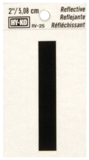 Hy-Ko RV-25 Series RV-25/I Self-Adhesive Reflective Letter, Character: I, 2 in H Character, Black Character, Vinyl, Pack of 10