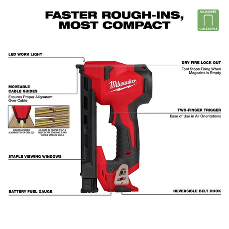 Milwaukee M12 2448-20 Cable Stapler, Tool Only, 12 V, 2 Ah, 3/4 in W Crown, Medium Crown Staple, 45 Magazine