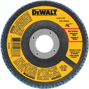 DEWALT DWA8207 Flap Disc, 4-1/2 in Dia, 7/8 in Arbor, Coated, 60 Grit, Medium, Zirconia Abrasive, Fiberglass Backing