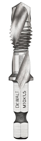 DEWALT IMPACT READY DWADTQTR10MM15 Tap and Drill Bit, 10 mm Dia, M10x1.5 Thread, Metric Thread, 3-Flute, Spiral Flute
