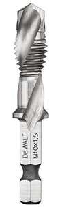 DEWALT IMPACT READY DWADTQTR10MM15 Tap and Drill Bit, 10 mm Dia, M10x1.5 Thread, Metric Thread, 3-Flute, Spiral Flute