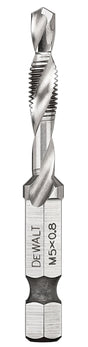 DEWALT IMPACT READY DWADTQTR5MM8 Tap and Drill Bit, 5 mm Dia, M5x0.8 Thread, Metric Thread, 3-Flute, Spiral Flute, HSS