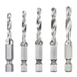 DEWALT IMPACT READY DWADTQTR5SET 5-Piece Drill Tap Set, UNC, UNF Thread, 2-Flute, Spiral Flute, HSS
