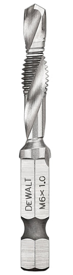 DEWALT IMPACT READY DWADTQTR6MM1 Tap and Drill Bit, 6 mm Dia, M6x1 Thread, Metric Thread, 3-Flute, Spiral Flute, HSS
