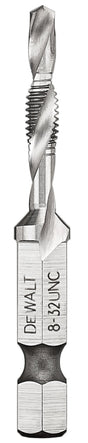 DEWALT IMPACT READY DWADTQTR832 Tap and Drill Bit, 8 mm Dia, #8-32 Thread, UNC Thread, 3-Flute, Spiral Flute, HSS