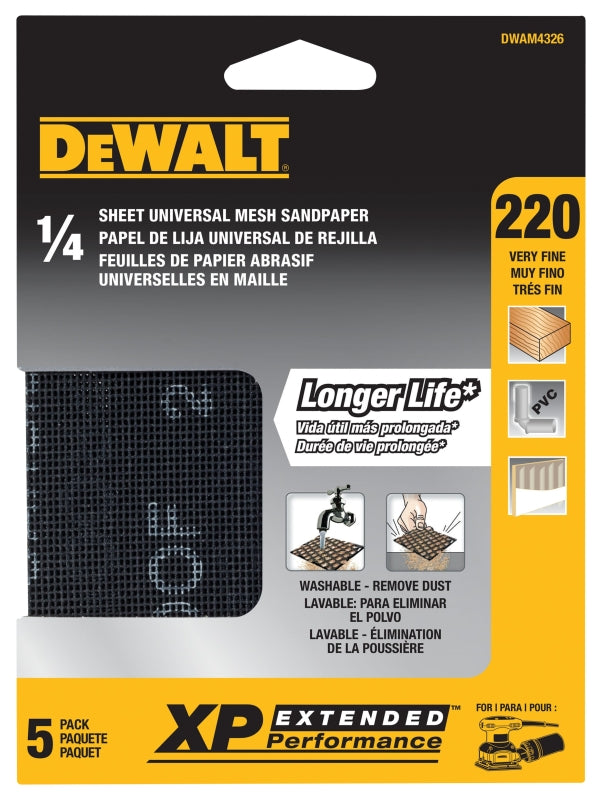 DEWALT XP DWAM4326 Mesh Sandpaper, 4-1/2 in W, 5-1/2 in L, 220 Grit, Very Fine, Silicone Carbide Abrasive