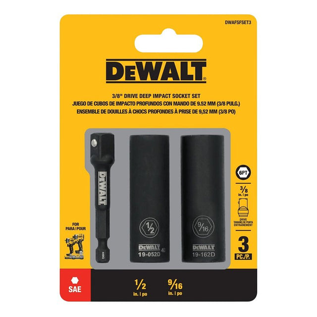 DEWALT DWAFSFSET3 6-Point Impact Socket Set, Steel, Manganese Phosphate-Coated