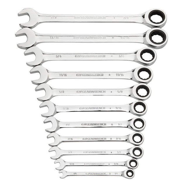 GearWrench 9312 Ratcheting Combination Wrench Set, SAE, 12-Point, Alloy Steel, Chrome
