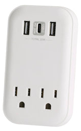 Powerzone ORSUC417 Surge Protector, 15 A, 125 V, 3-USB Port, 2-Outlet, White