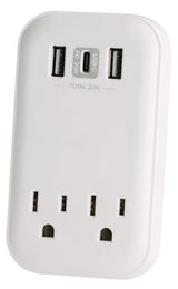 Powerzone ORSUC417 Surge Protector, 15 A, 125 V, 3-USB Port, 2-Outlet, White
