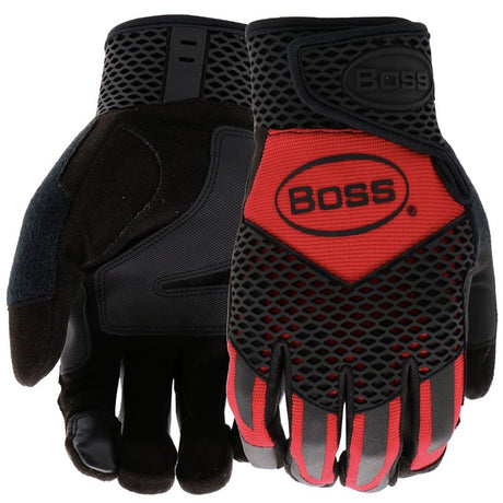 Boss Protect Ax Suede B52061-M High-Performance, Lightweight Work Gloves, Men's, M, 7-1/8 to 8 in L, Black/Red