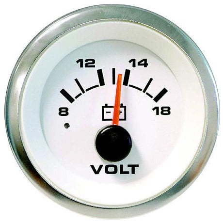 Sierra 62555P White Premier Pro Series 2″ Stainless Steel 12V 8-18 VDC Dial Range Voltmeter Gauge