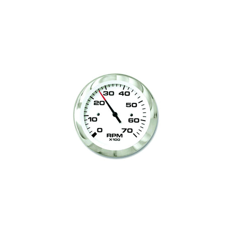 Sierra 65693P Lido Series 3″ White & Stainless Steel Electric Outboard & 4 Stroke Gas Engine 0-7,000 RPM Dial Range Tachometer Gauge with Outboard Alternator or Coil Sender Code