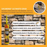 Sika Ultimate Grab Polyurethane Construction Adhesive 10.1 oz, Pack of 12