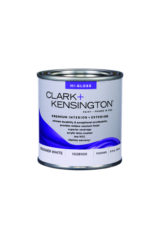 Clark+Kensington High-Gloss Designer White Premium Paint Exterior and Interior 1/2 pt, Pack of 6