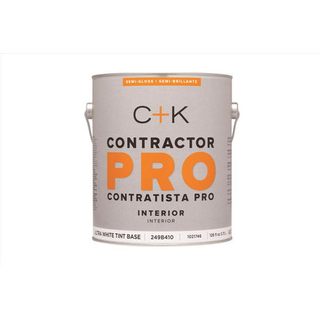 C+K Contractor Pro Semi-Gloss Tint Base Ultra White Base Paint Interior 1 gal, Pack of 4