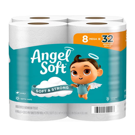 Angel Soft Toilet Paper 8 Rolls 320 sheet 270.2 sq ft, Pack of 8