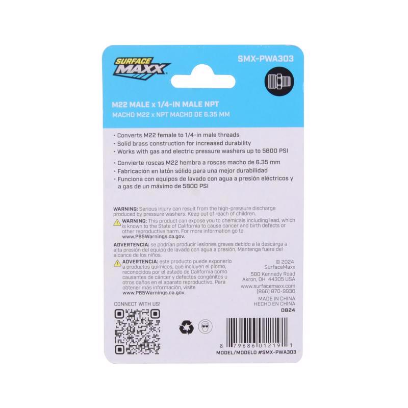 SurfaceMaxx M22 Male x 1/4-in Male NPT Screw Nipple 5800 psi