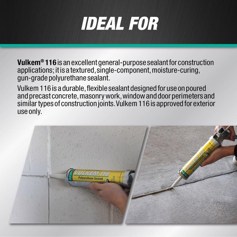 Vulkem 116 Gray Polyurethane Window and Door Caulk Sealant 10.1 fl. oz., Pack of 12