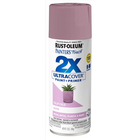 Rust-Oleum Painter's Touch 2X Ultra Cover Satin Tulip Field Paint+Primer Spray Paint 12 oz, Pack of 6