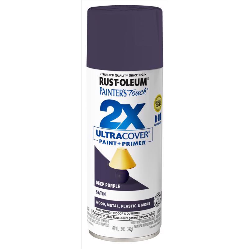 Rust-Oleum Painter's Touch Satin Deep Purple Paint+Primer Spray Paint 12 oz