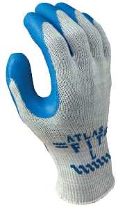 Atlas 300L-09.RT Industrial Gloves, L, Knit Wrist Cuff, Natural Rubber Coating, Cotton/Polyester Glove, Blue/Light Gray