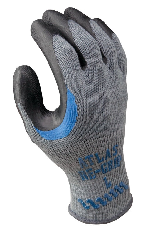 Showa 330L-09.RT Ergonomic Work Gloves, L, Reinforced Crotch Thumb, Knit Wrist Cuff, Natural Rubber Coating, Black/Gray