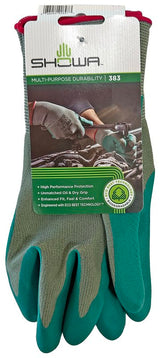 Showa 383-L/08 Coated Gloves, L, 240 mm L, Nitrile Coating, Polyester, Green