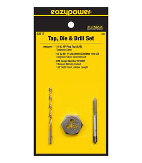 Eazypower 83717 Tap Die and Drill Set, 3-Piece, Tungsten Steel, Titanium