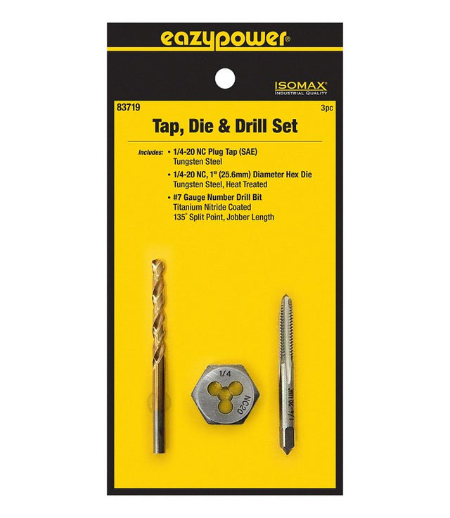 Eazypower 83719 Tap Die and Drill Set, 3-Piece, Tungsten Steel