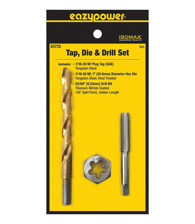 Eazypower 83725 Tap Die and Drill Set, 3-Piece, Tungsten Steel