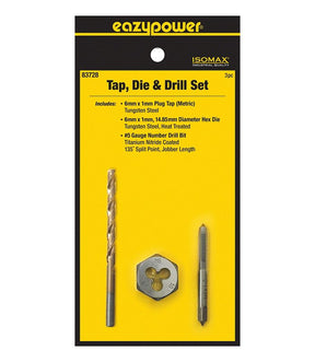 Eazypower 83728 Tap Die and Drill Set, 3-Piece, Tungsten Steel