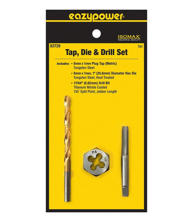 Eazypower 83729 Tap Die and Drill Set, 3-Piece, Tungsten Steel
