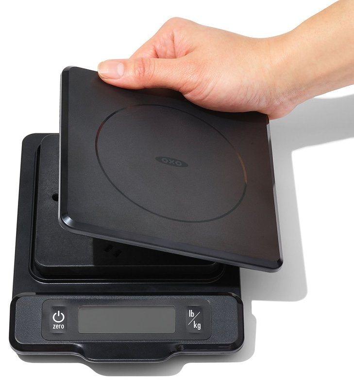 Good Grips 11238300 Food Scale with Pull Out Display, 5 lb Capacity, Backlight, Digital Display, g, oz