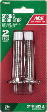 Ace 3 in. W Metal Satin Nickel Silver Spring Door Stop Mounts to door and wall 0 in., Pack of 5