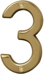 Hy-Ko Prestige Series BR-42PB/3 House Number, 2.938 in W x 6.875 in H Dimensions, Character: 3, 4 in H Character, Brass, Pack of 3