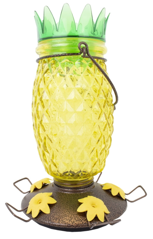 Perky-Pet 9110-2 Top-Fill Bird Feeder, Pineapple Top, 28 oz, Nectar, 5-Port/Perch, Glass/Plastic, 10.63 in H, Pack of 2