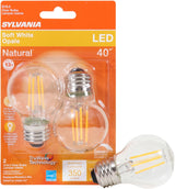 Sylvania 40847 Natural LED Bulb, Globe, G16.5 Lamp, 40 W Equivalent, E26 Lamp Base, Dimmable, Clear, Soft White Light