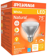 Sylvania Natural Series 40916 LED Bulb, PAR30 Lamp, E26 Medium Lamp Base, Dimmable, Clear, Cool White, 3000 K Color Temp