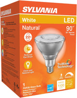 Sylvania Natural Series 40899 LED Bulb, PAR38 Lamp, E26 Medium Lamp Base, Dimmable, Clear, Cool White, 3000 K Color Temp
