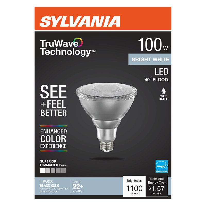 Sylvania Natural Series 41157 LED Bulb, PAR38 Lamp, 120 W Equivalent, E26 Medium Lamp Base, Yes, Clear